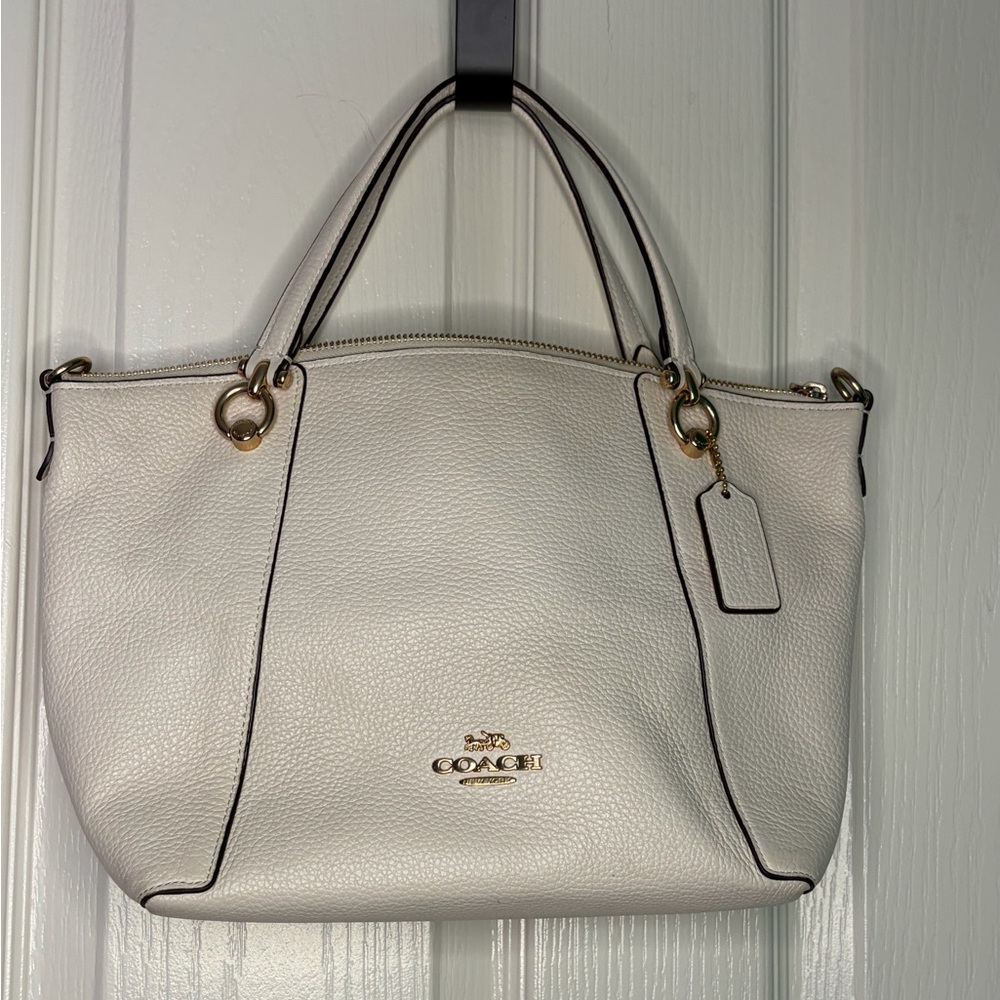 Coach Ivory Pebbled Satchel Top Handle Bag Gold Hardware Logo Women's Handbag